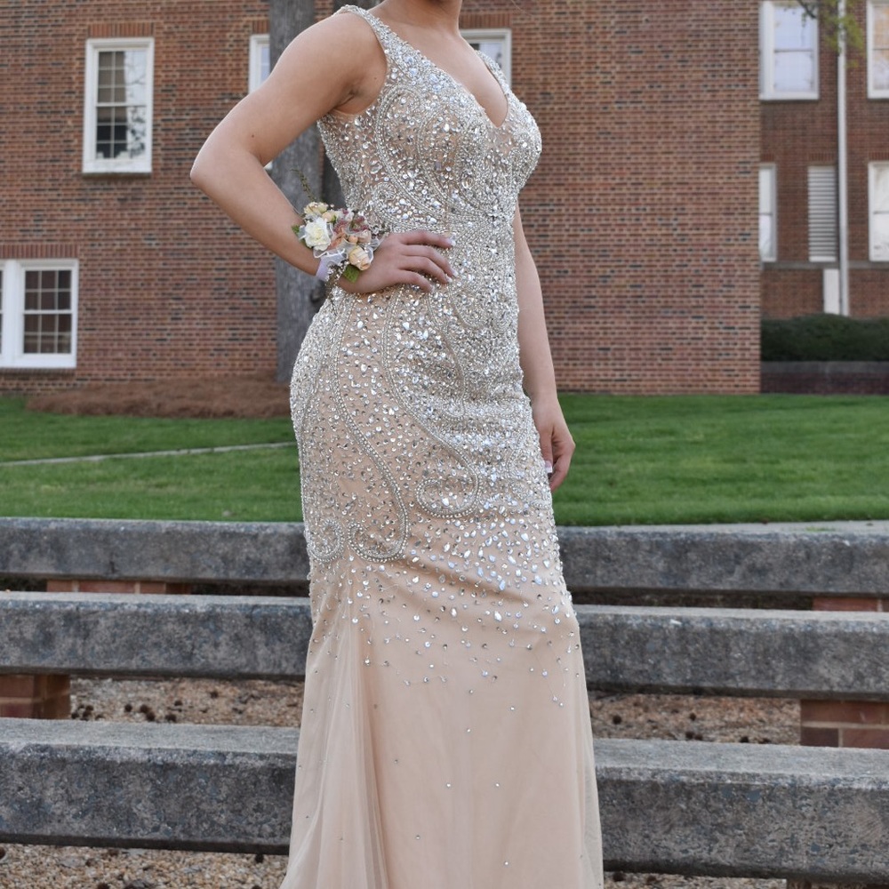 Champagne Embellished Prom Dress